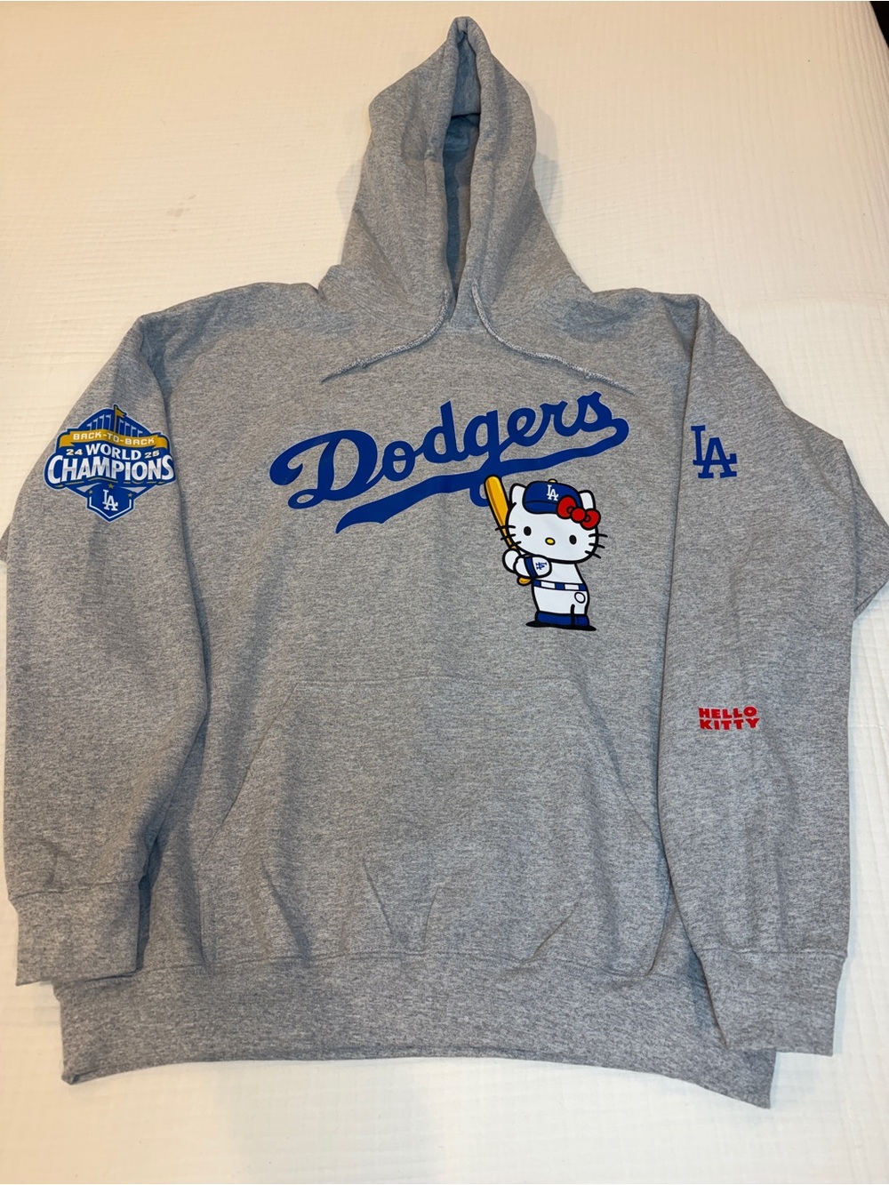 Official Los Angeles Dodgers x Hello Kitty Grey Pullover Hoodie L Mets game 4/13